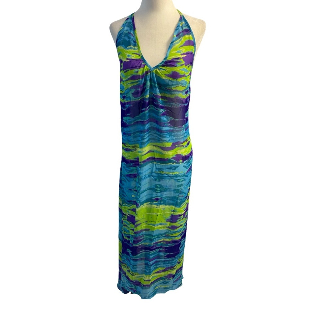 Josa Tulum Vibrant Blue Green Halter Swim Coverup Beach Wear One Size Sheer